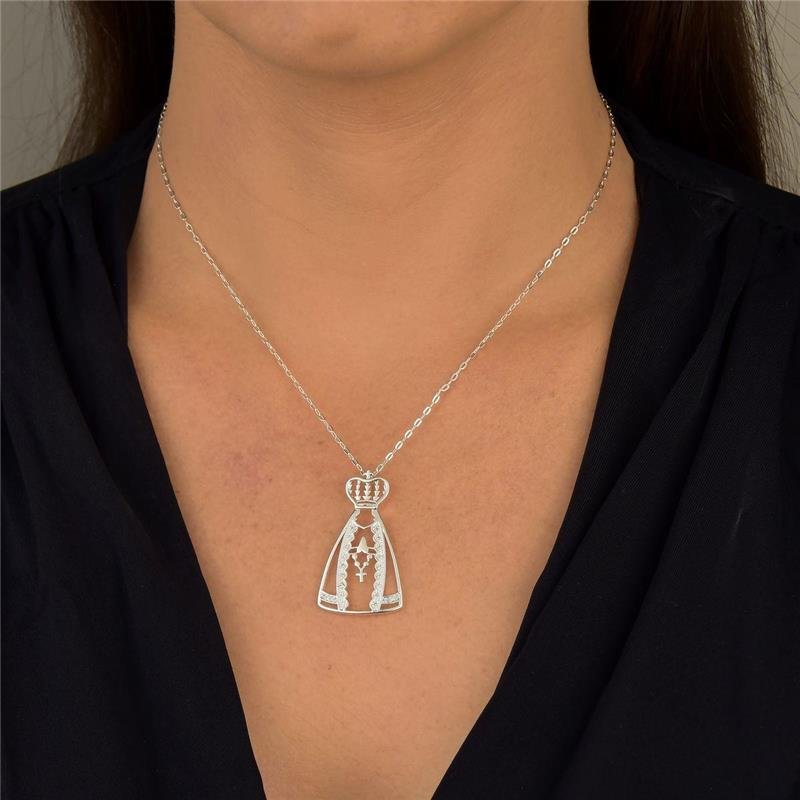 Colar Prata Leve Nossa Senhora Aparecida Maxi