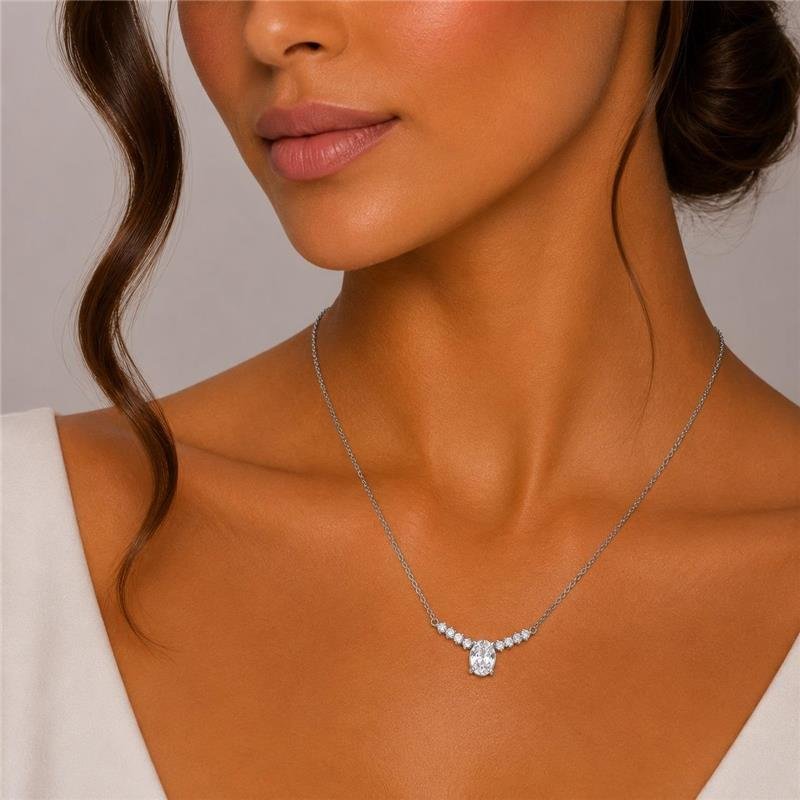 Colar Prata Leve Zircônia Oval Luxo