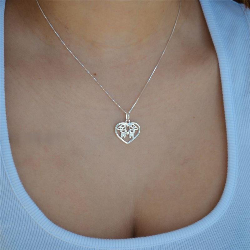 Colar Prata Legítima Coração Filhos Meninos