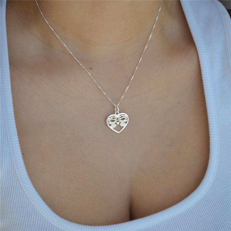 Colar Prata Legítima Coração Filhas Meninas