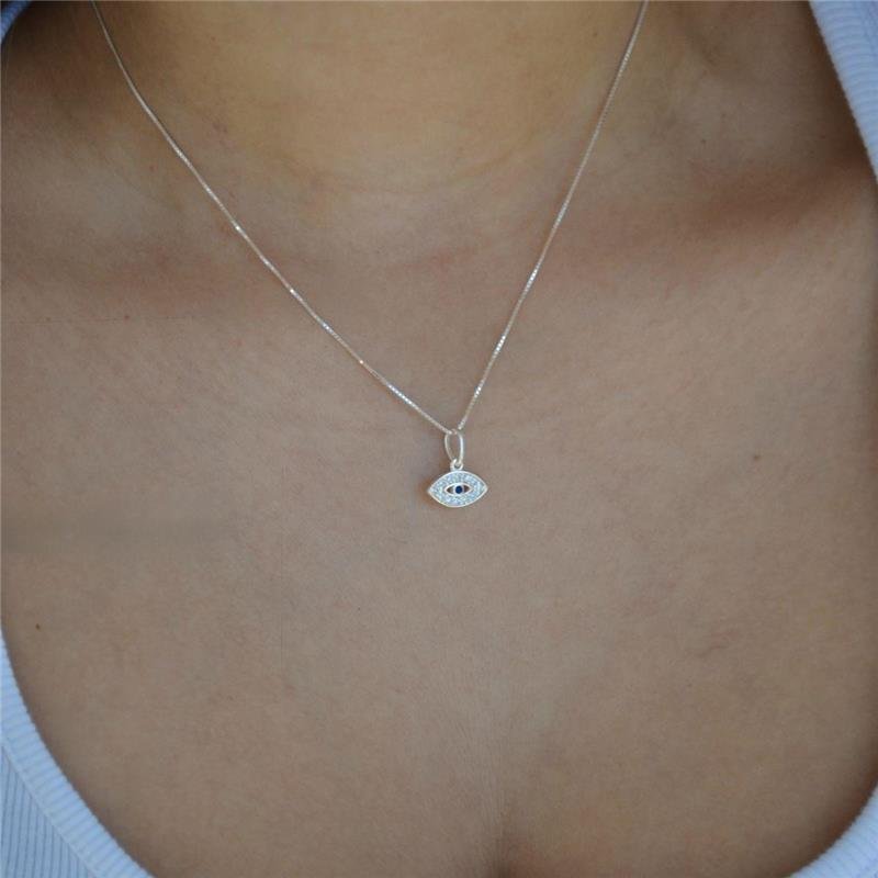 Colar Prata Legítima Olho Grego Cravejado