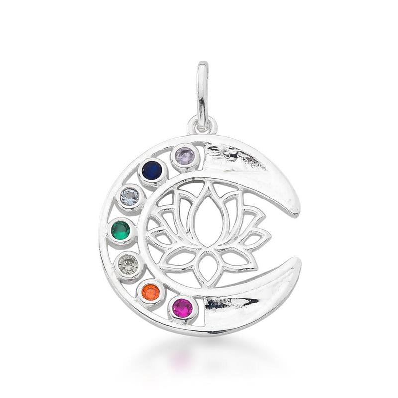 Colar Prata Legítima Lua e Lotus