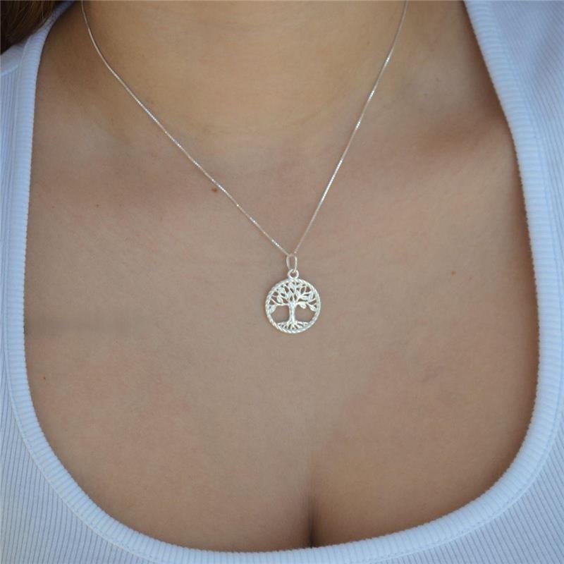 Colar Prata Legítima Árvore da Vida 