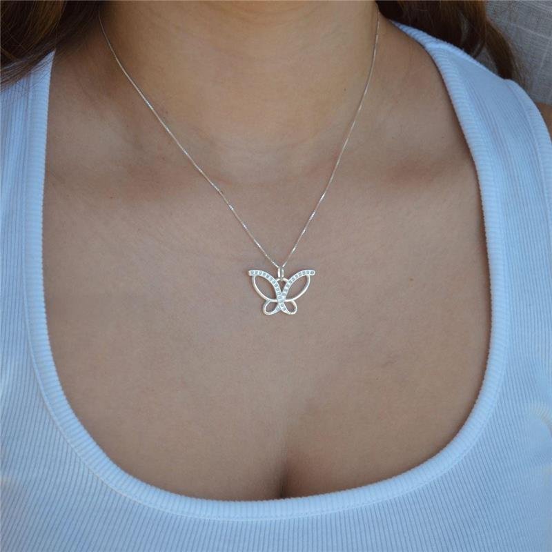Colar Prata Legítima Borboleta