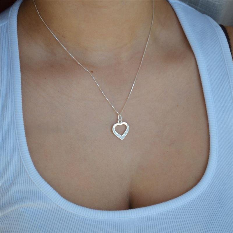 Colar Prata Legítima Coração Vazado