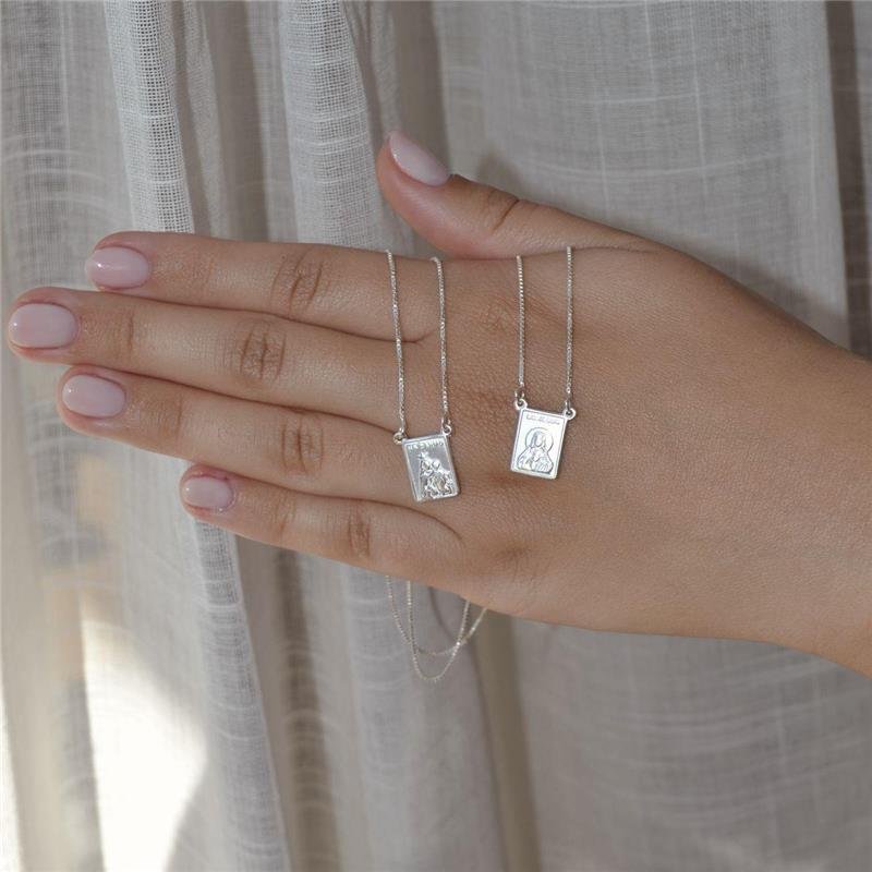 Colar Escapulário Prata Legítima Nossa Senhora Aparecida