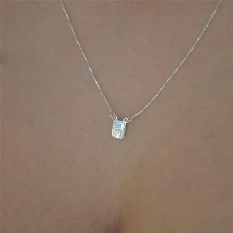 Colar Escapulário Prata Legítima Sagrado Coração de Jesus e Nossa Senhora do Carmo