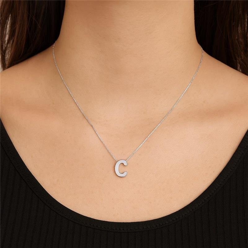 Colar Prata Legítima Pingente letra C