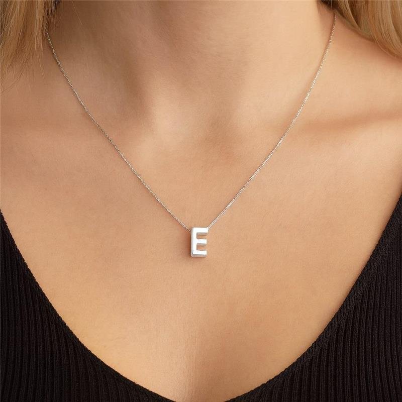 Colar Prata Legítima Pingente letra E
