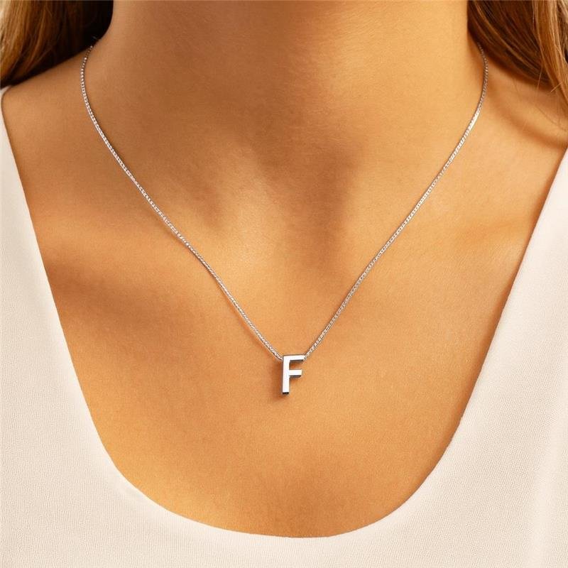 Colar Prata Legítima Pingente letra F