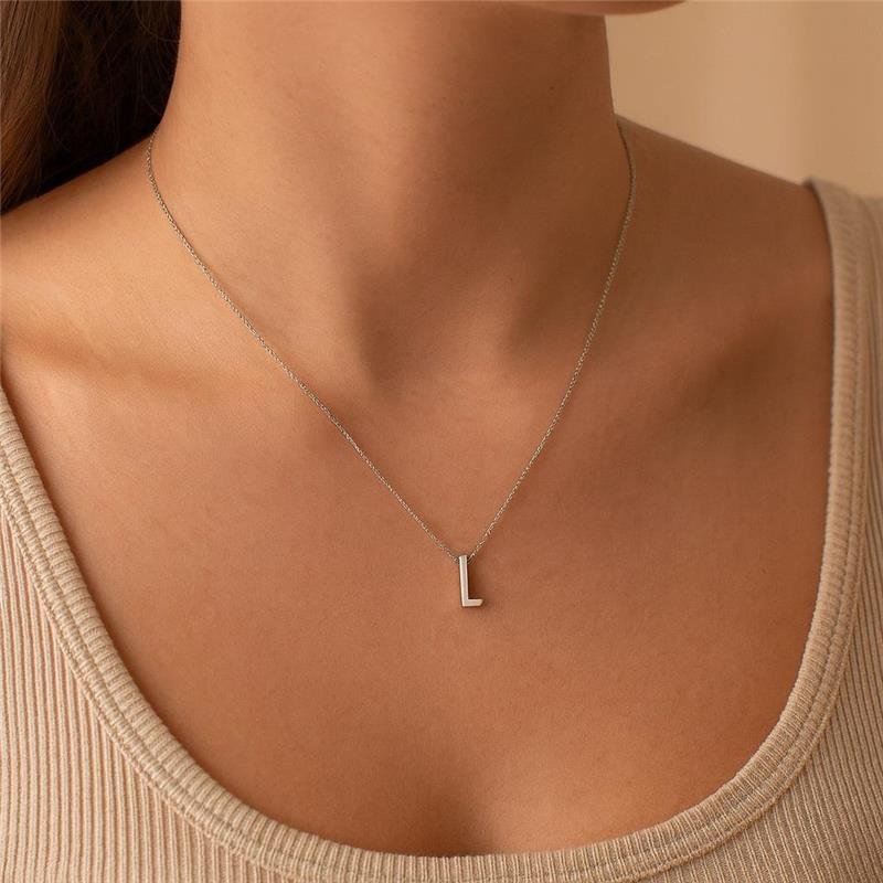 Colar Prata Legítima Pingente letra L