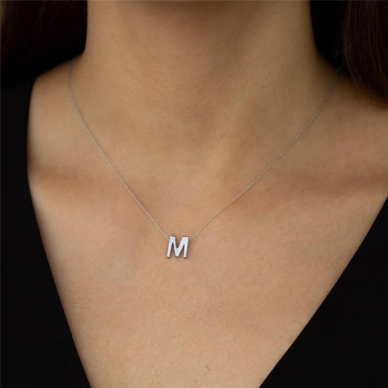 Colar Prata Legítima Pingente letra M