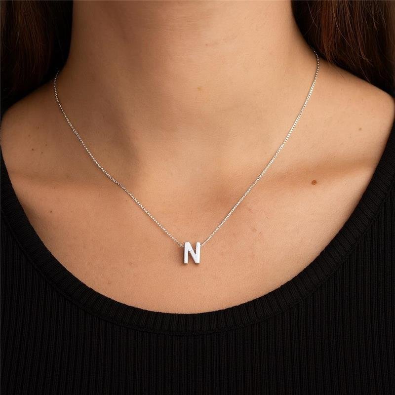 Colar Prata Legítima Pingente letra N