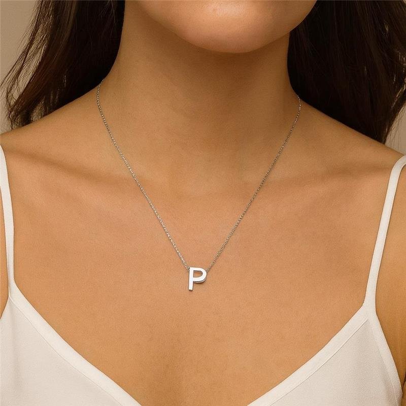 Colar Prata Legítima Pingente letra P