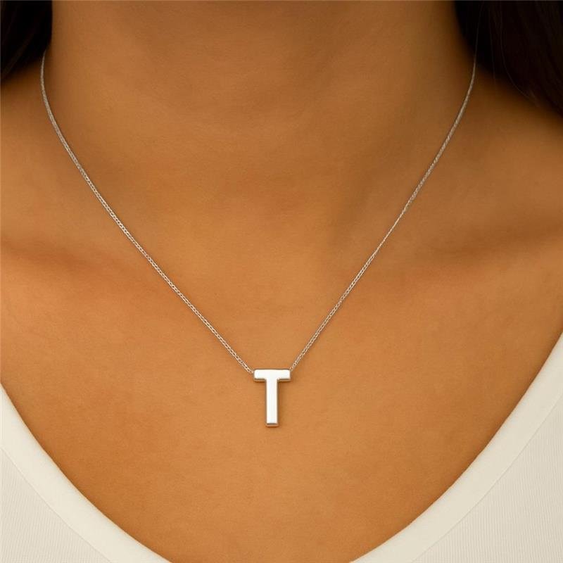 Colar Prata Legítima Pingente letra T