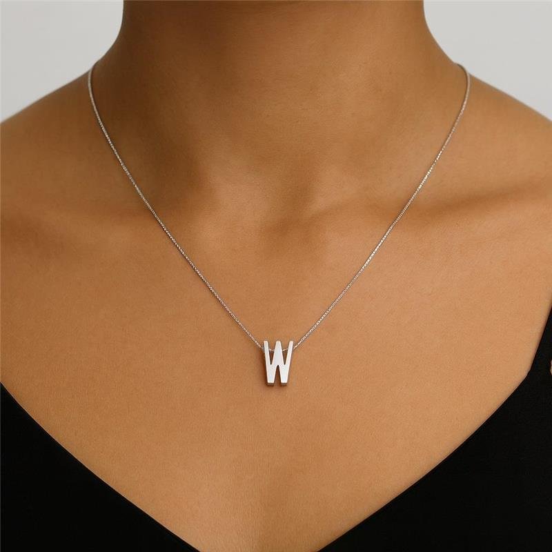 Colar Prata Legítima Pingente letra W