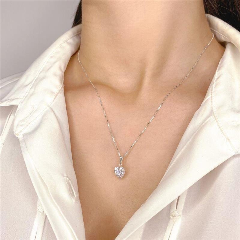 Colar Prata Legítima Coração Cristal