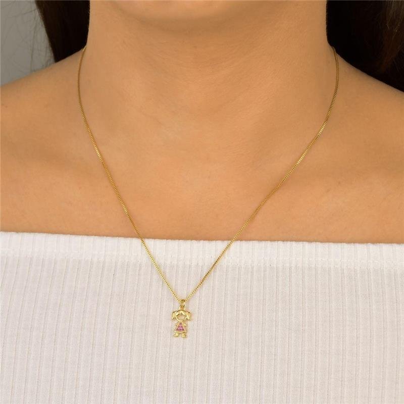 Pingente Menina Zircônias Rosa Avulso