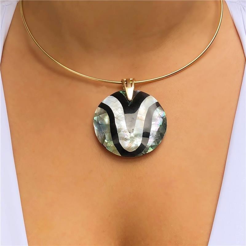 Pingente Redondo Mosaico Madrepérola e Abalone