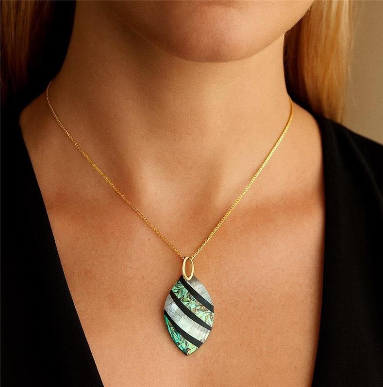 Pingente Navete Mosaico Madrepérola e Abalone