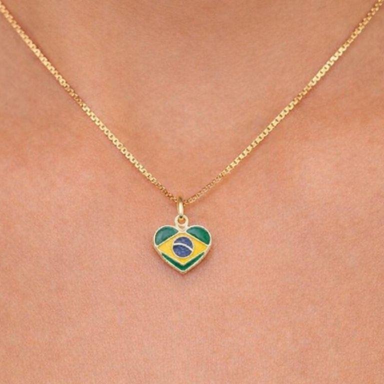 Pingente Coração Bandeira do Brasil