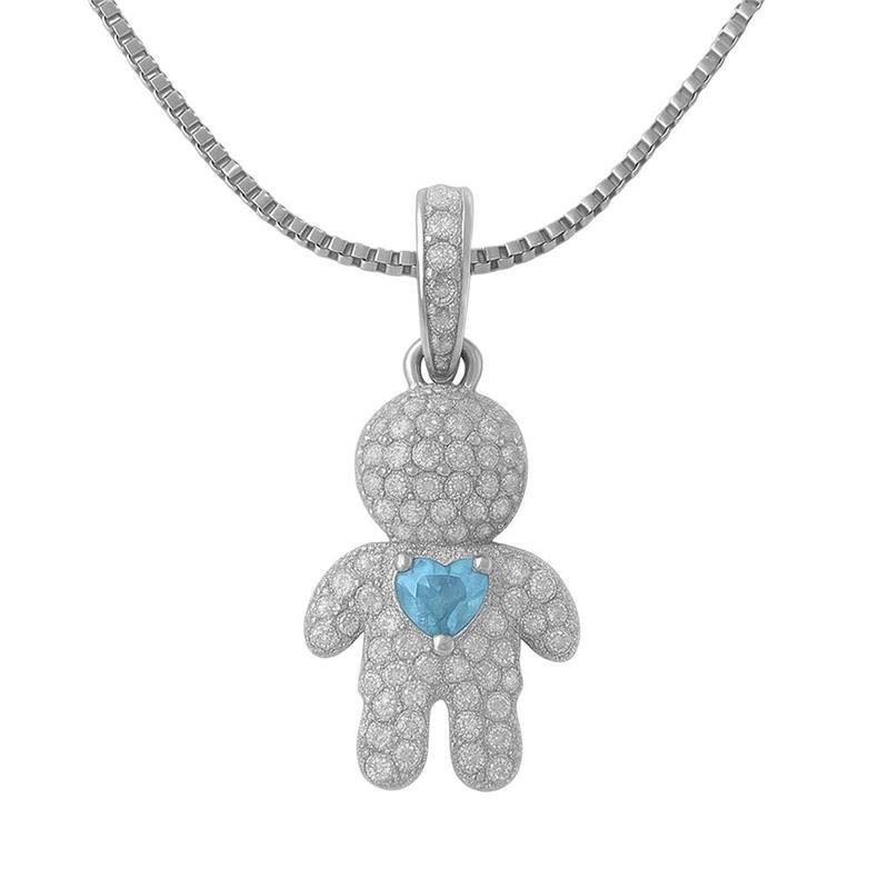 Pingente Prata Leve Menino Cravejado Coração Azul