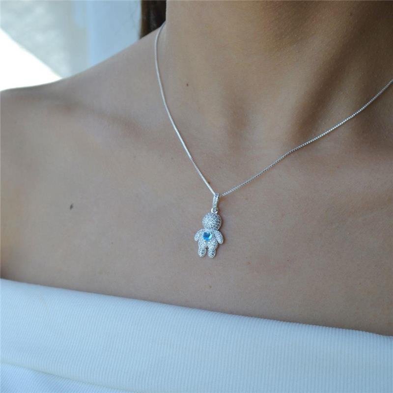 Pingente Prata Leve Menino Cravejado Coração Azul