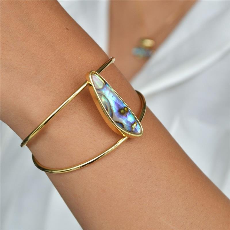 Bracelete Aro Duplo Geométrico Abalone