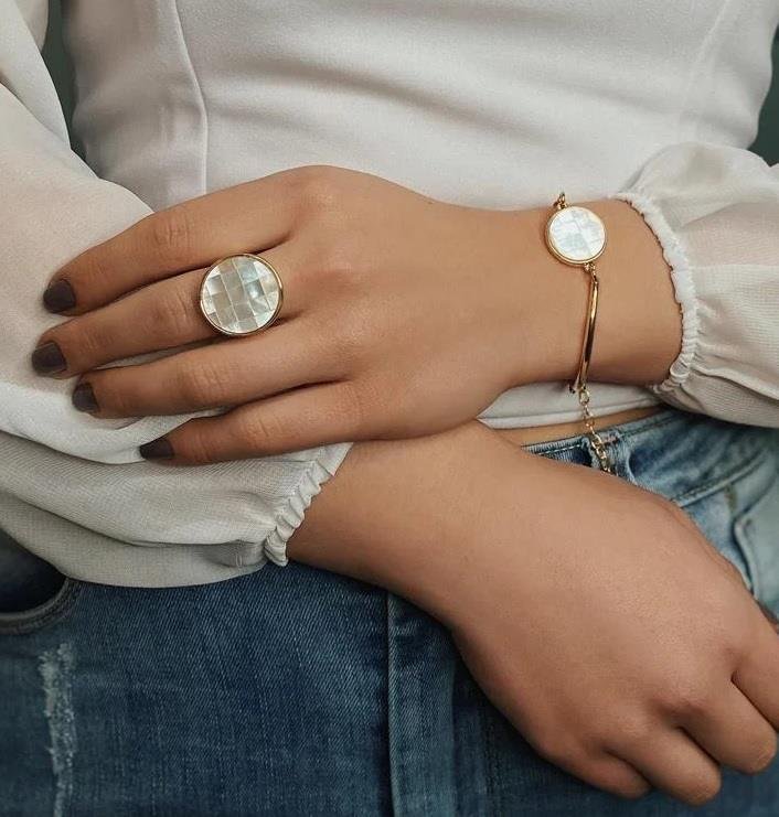 Pulseira Bracelete Mosaico Madrepérola