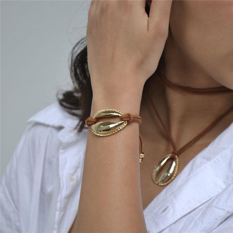 Pulseira Búzios Regulável Fio Couro
