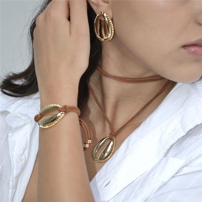 Pulseira Búzios Regulável Fio Couro