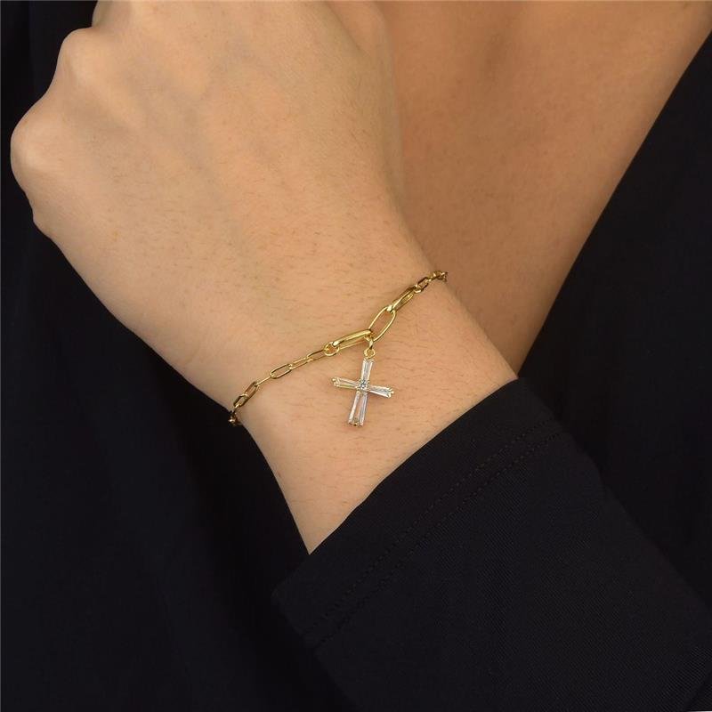 Pulseira Com Cruz De Cristais