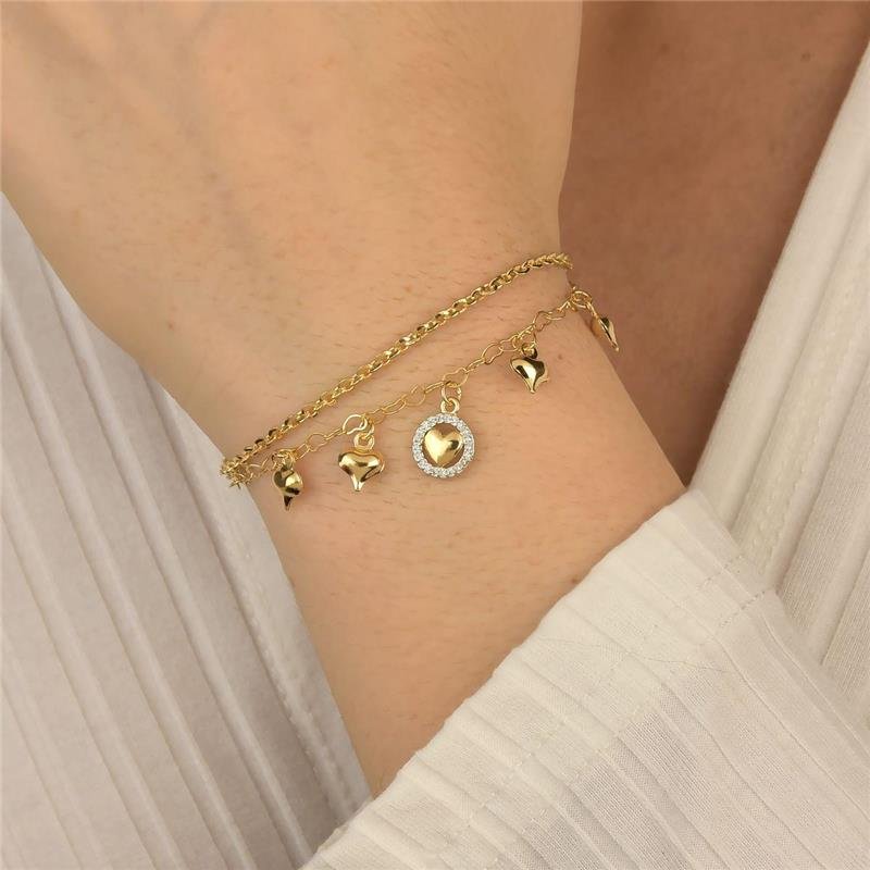 Pulseira Dois Fios Corações