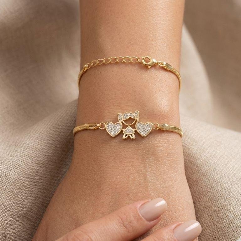 Pulseira Filha Menina Dois Corações