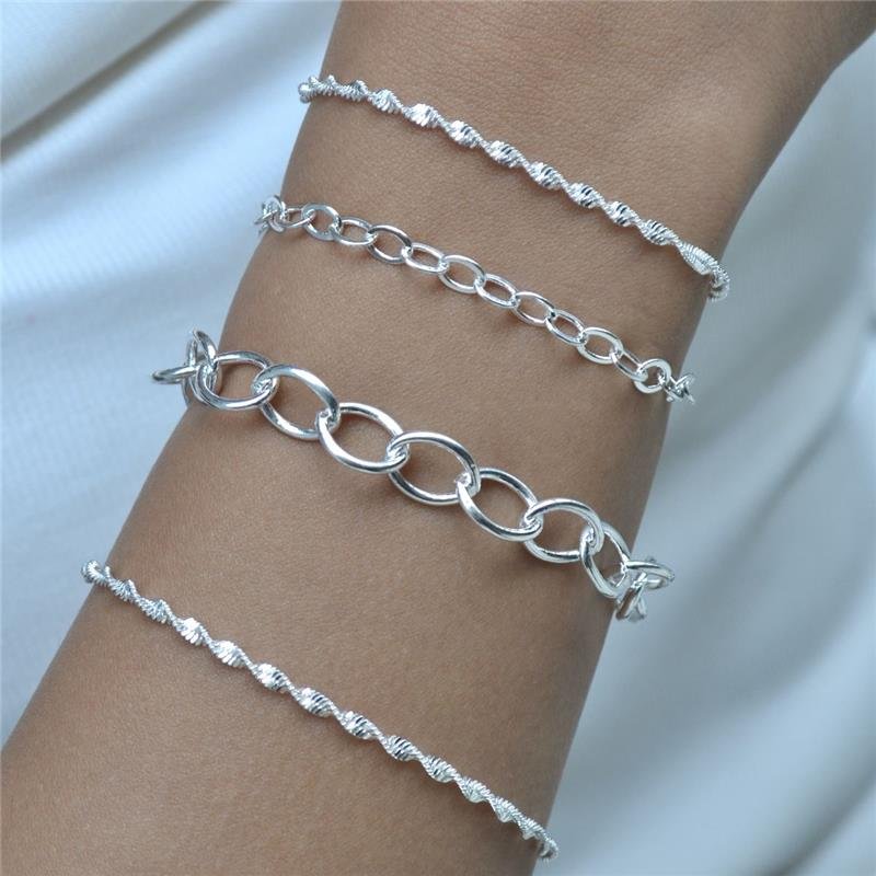 Pulseira Prata Leve Argolas 18cm