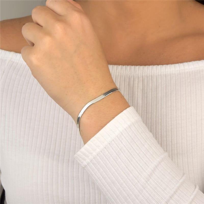 Pulseira Prata Leve Malha Fita 16cm 4mm