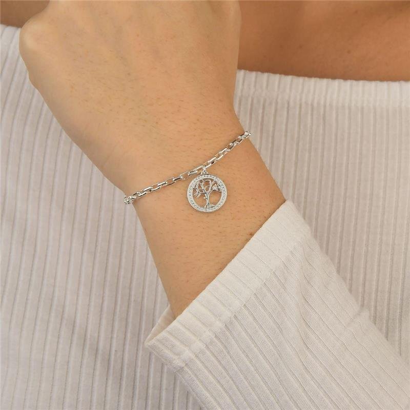 Pulseira Prata Leve Arco Árvore da Vida 