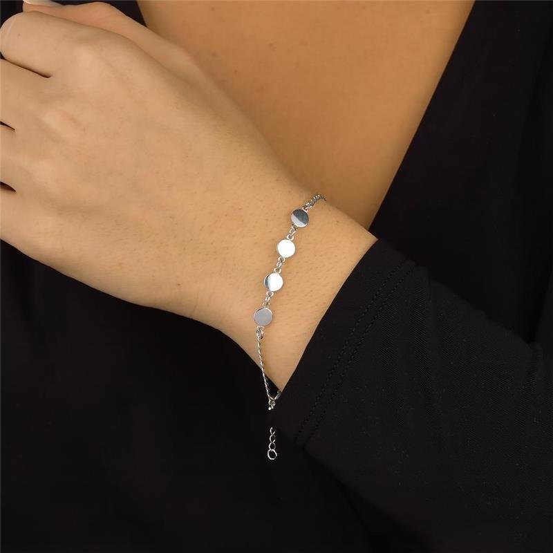 Pulseira Prata Leve Esferas Planas