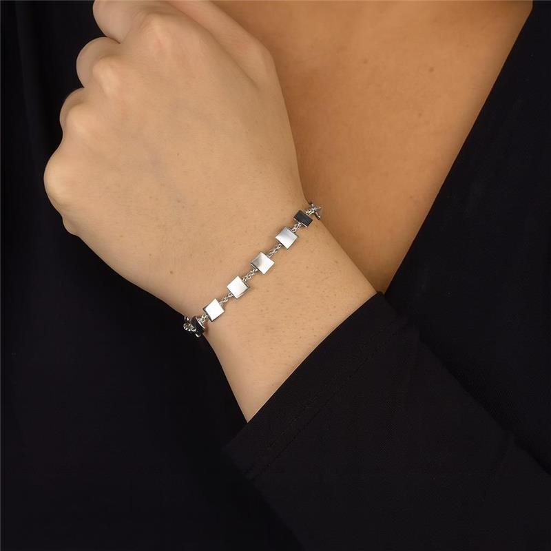 Pulseira Prata Leve Quadrados Lisos