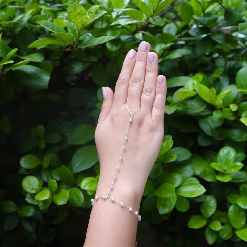 Pulseira de Mão Prata Leve Pérolas