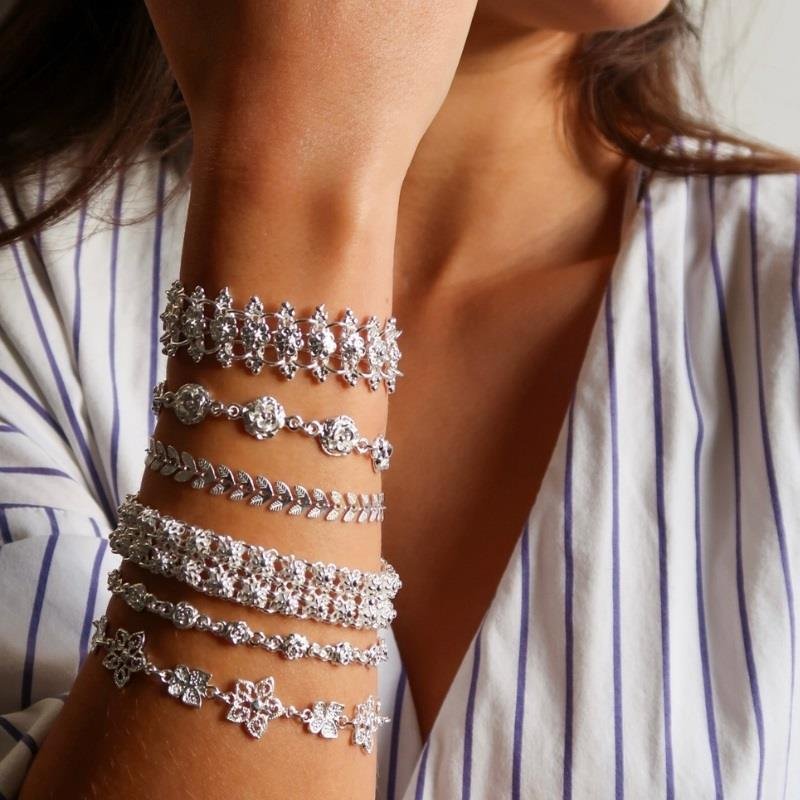 Pulseira Prata Leve Flores