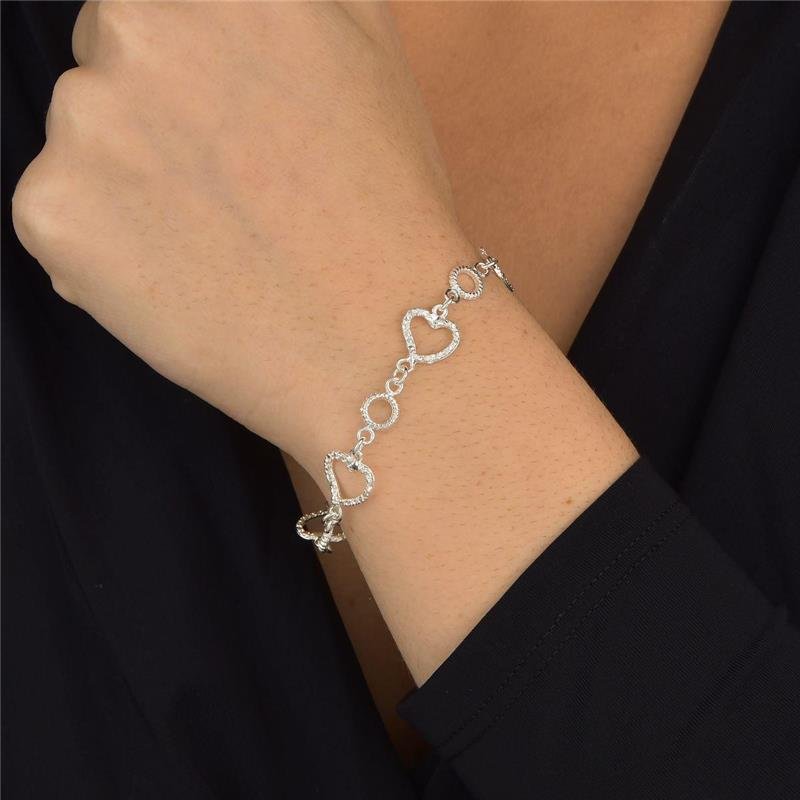 Pulseira Prata Leve Encanto Corações