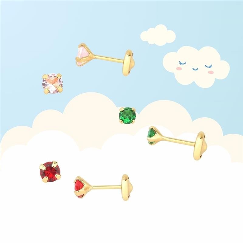 Brinco Ponto Luz 4mm Verde e Tarracha Baby