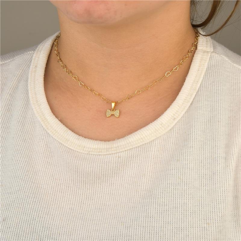 Colar Infantil Elos Corações e Laço