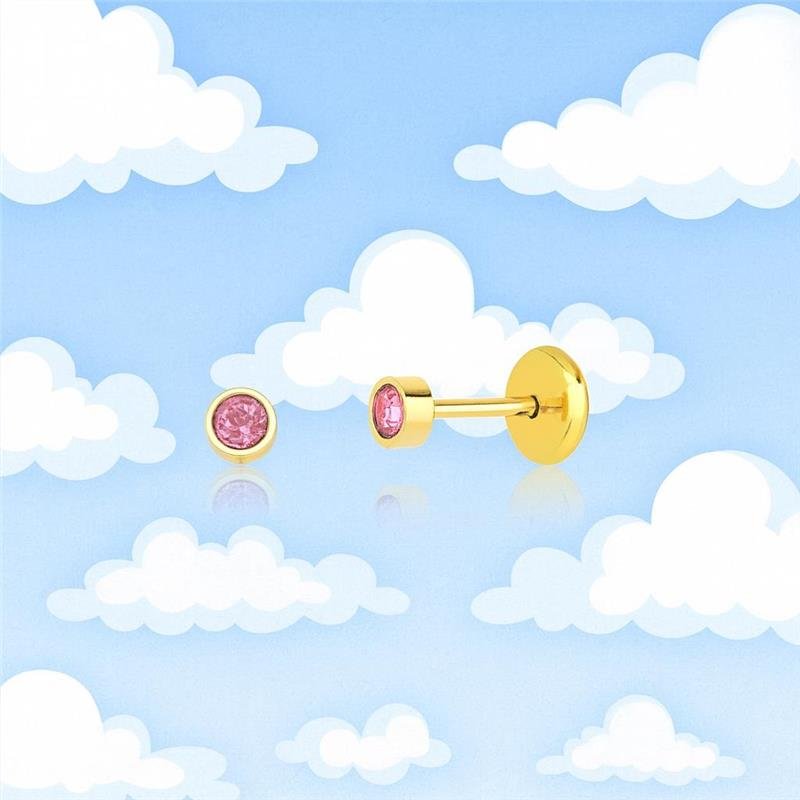 Brinco Infantil Ponto de Luz Rosa 3mm Tarraxa Baby