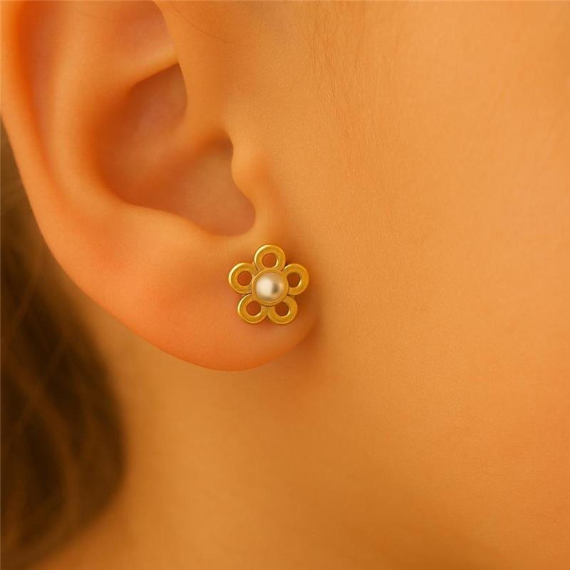 Brinco Infantil Flor Pérola ou 2º Furo