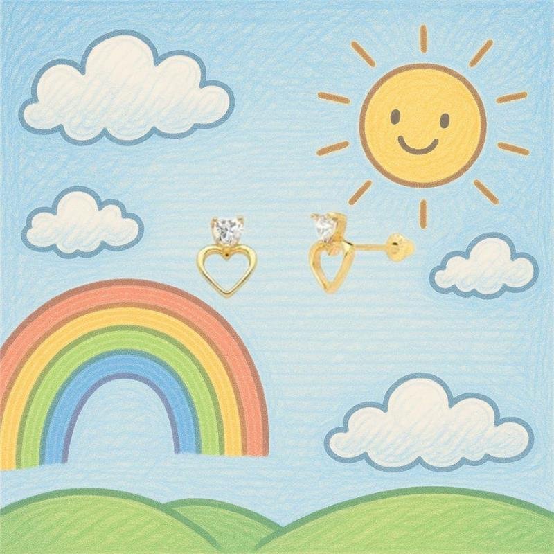 Brinco Infantil Coração Vazado e Ponto de Luz