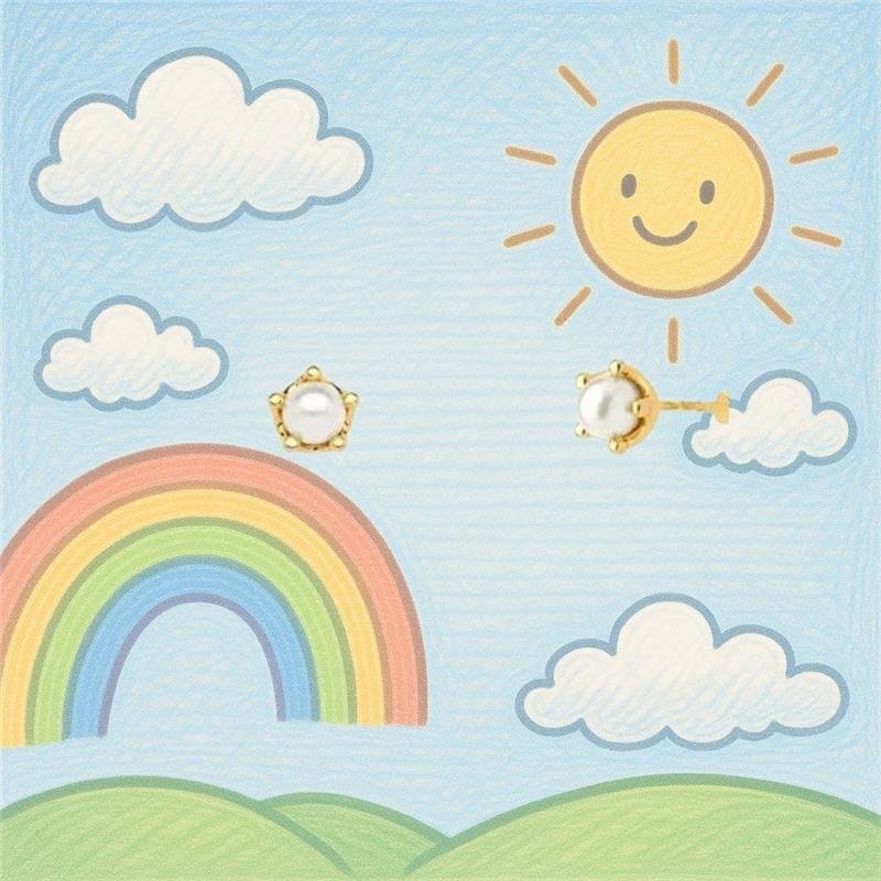 Brinco Infantil Coroa com Pérola 3mm