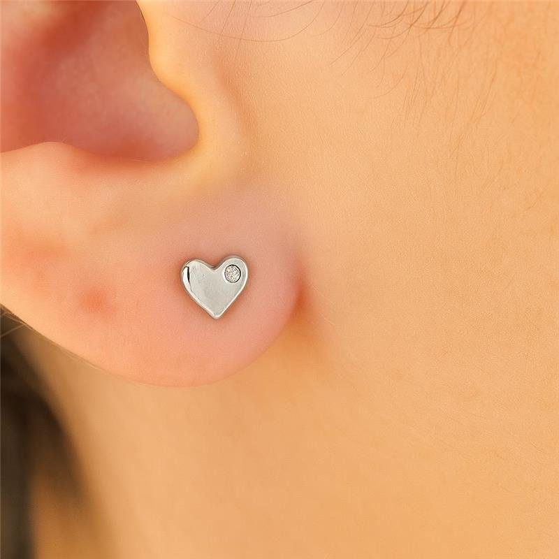Brinco Prata Leve Coração com Zircônia