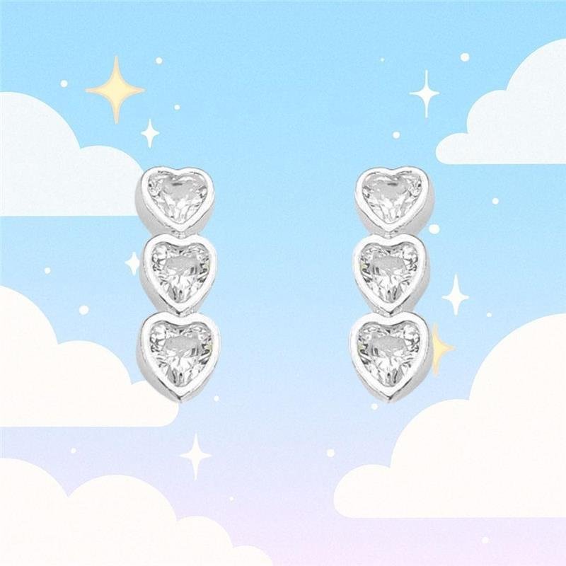 Brinco Infantil Prata Legítima Earcuff Corações 